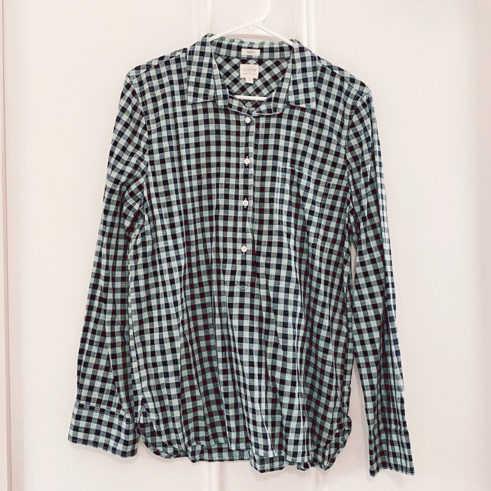 J. Crew Boyfriend Fit Blue Plaid Gingham Button Up Shirt 💙